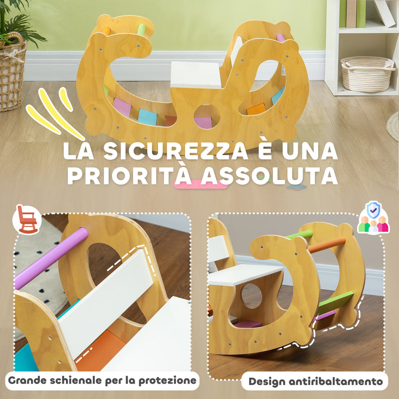 Gioco per Bambini 2 in 1 Arco Montessoriano Sedia a Dondolo 91x41x48 cm in Legno di Pino  