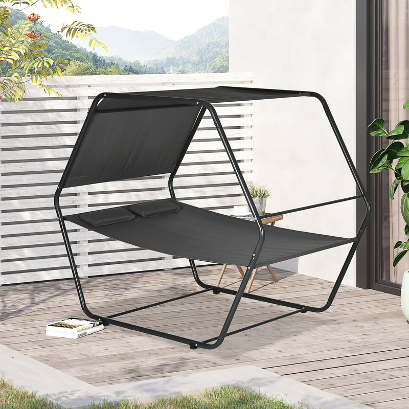 Lettino Prendisole 2 Posti da Giardino 210x140x177 cm con Tetto Parasole in Acciaio Grigio
