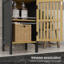 Mobiletto Bagno con Ripiano Aperto e Armadietto 32x30x90,5 cm in MDF e Bambù Nero e Color Legno