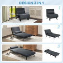 Poltrona Letto con Schienale Regolabile e Cuscino in Tessuto Effetto Lino e Acciaio Grigio Scuro   