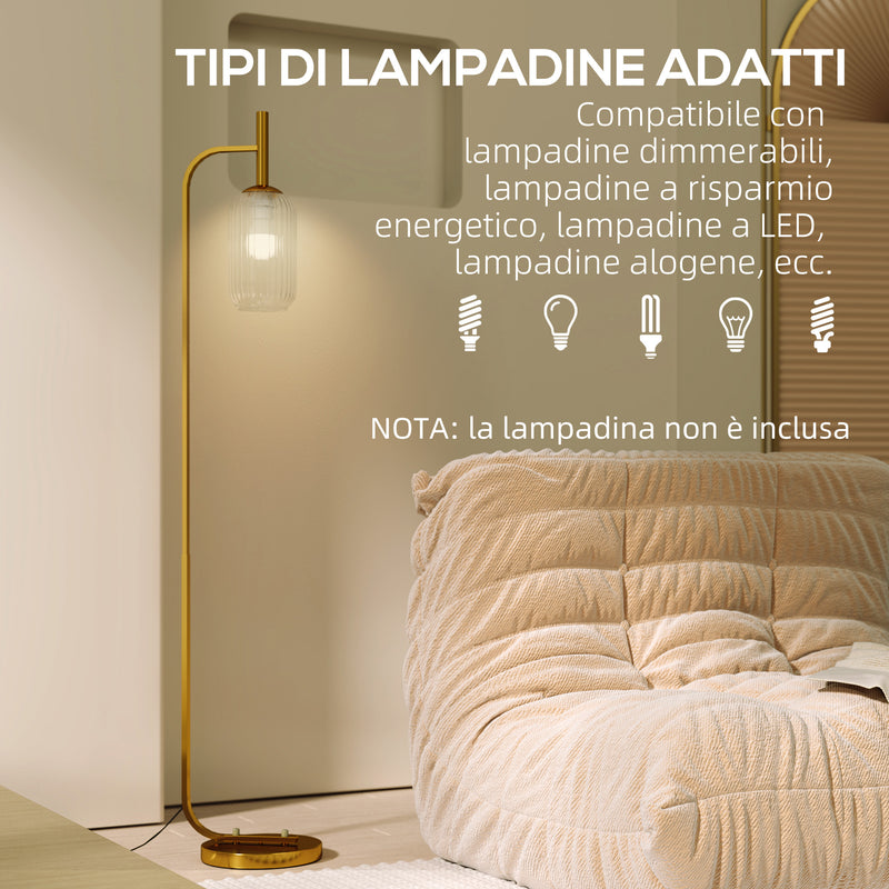 Lampada da Terra Paralume in Vetro E27 con Interruttore a Pedale Oro  