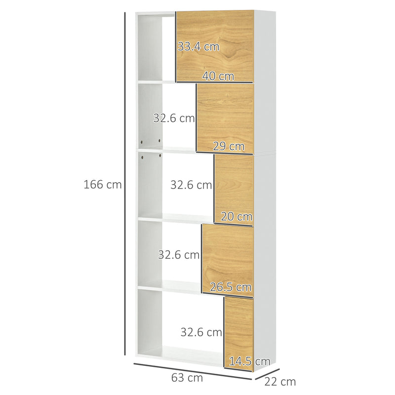 Libreria con Scaffali 5 Ripiani 63x22x166 cm in Legno e Metallo Bianco e Naturale