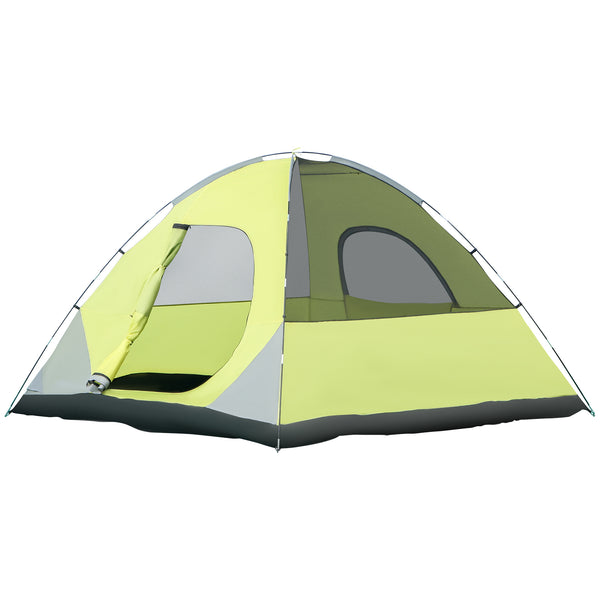 acquista Tenda da Campeggio 3-4 Persone a Cupola 300x300x180cm Impermeabile e Anti UV Giallo e Grigio