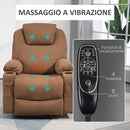 Poltrona Alzapersona Elettrica Massaggiante a 8 Punti 1 Motore 90x101x107 cm in Tessuto Effetto Lino Caffè-6