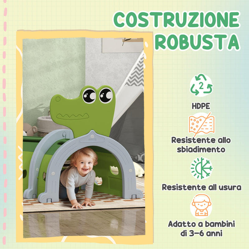 Tunnel per Bambini 3-6 Anni a Forma di Coccodrillo in Plastica Verde   