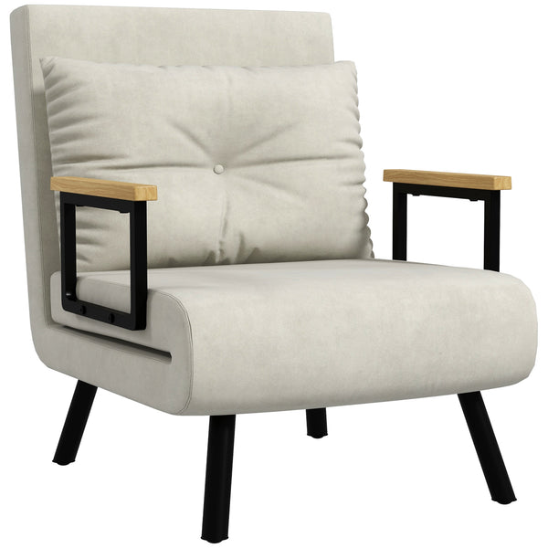 Poltrona Letto Singolo Reclinabile con Cuscino Sfoderabile in Tessuto Effetto Lino Crema online