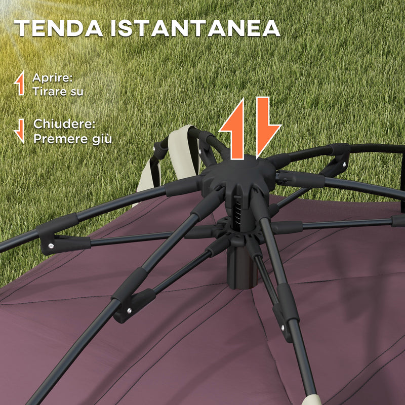 Tenda da Campeggio 2 Posti con 2 Finestre e Gancio 225x190x130 cm in Poliestere e Fibra di Vetro Cachi