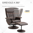 Poltrona Relax Reclinabile 80x69x110 cm con Seduta Girevole e Pouf Poggiapiedi Marrone