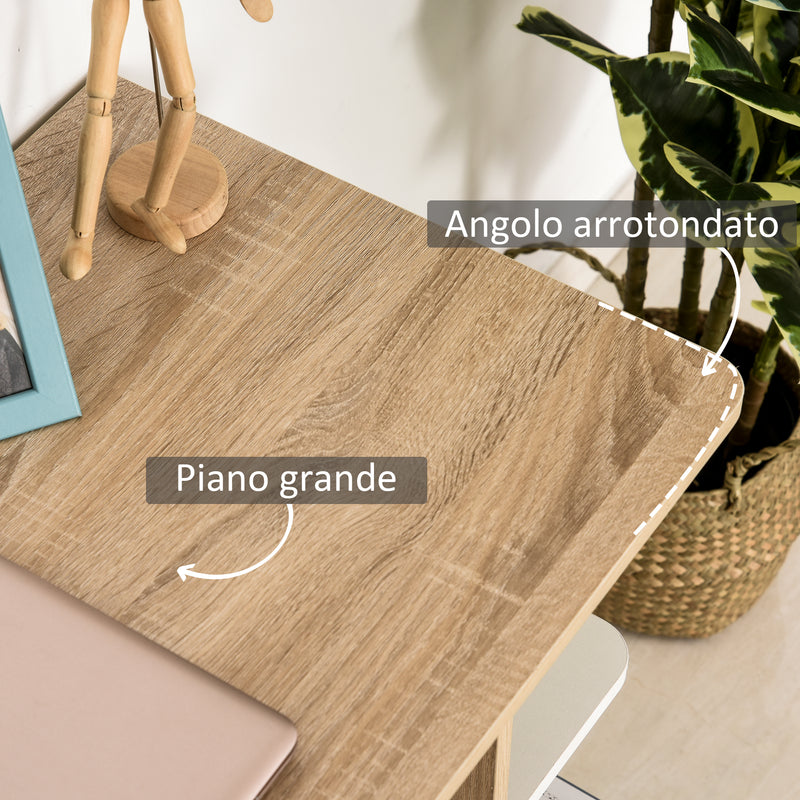 Scrivania Moderna in Legno con Scaffale a 3 Ripiani 100x44x74 cm in Truciolato Bianco e Quercia