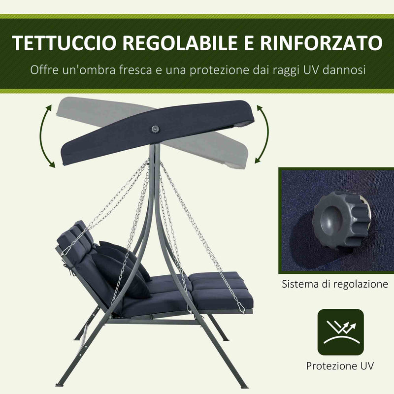 Dondolo da Giardino 3 Posti 198x118x168 cm Sedute Separate con Chaise Longue Blu Scuro   