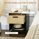 Comodino 1 Cassetto 1 Ripiano 40x40x50 cm in Legno e Rattan Nero e Naturale