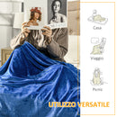 Coperta Reversibile 203x152x0,5 cm in Flanella 330 GSM Blu Scuro