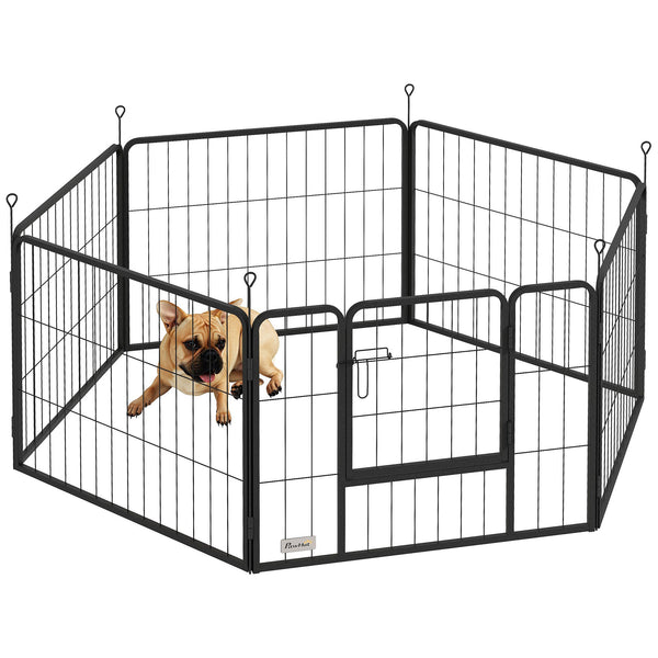 acquista Recinto per Cani a 6 Pannelli Modulabili da 80x1,5x60A cm con Porta di Ingresso in Acciaio Nero