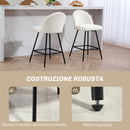 Set da 2 Sgabelli da Bar con Schienale 48,5x56x92 cm in Velluto Bianco Crema   