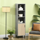 Mobile Multiuso 3 Ripiani 1 Ante 40x38x170 cm in Truciolato e Metallo Grigio e Rovere