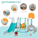 Set Gioco 5 in 1 per Bambini Scivolo Altalena Canestri Porta di Calcio e Anelli    