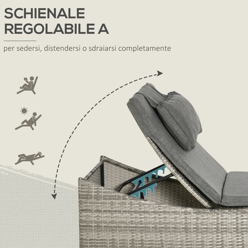 Lettino Prendisole da Giardino 60x200x40 cm in Rattan PE Grigio