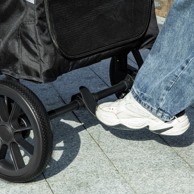 Passeggino per Cani Taglia Grande 124x67x100 cm Pieghevole con Finestre a Rete e Guinzagli Grigio  