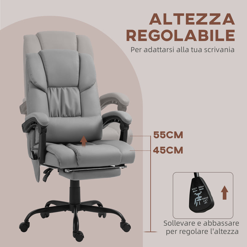 Sedia Operativa da Ufficio Massaggiante e Reclinabile 66x75x112-122 cm Grigio 