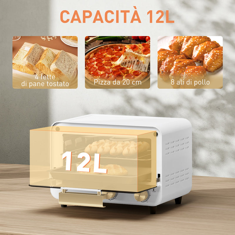 Forno Elettrico 12L Timer e Temperatura Regolabile 31,5x27,7x22,7 cm Bianco e Oro  