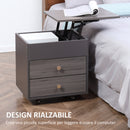Comodino 2 Cassetti e Ruote con Piano Sollevabile 50x40x50 cm in Legno Grigio
