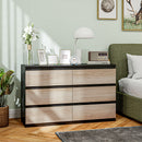 Comò Cassettiera 6 Cassetti 120x39x75 cm con Maniglie a Gola in Legno Nera e color Legno   