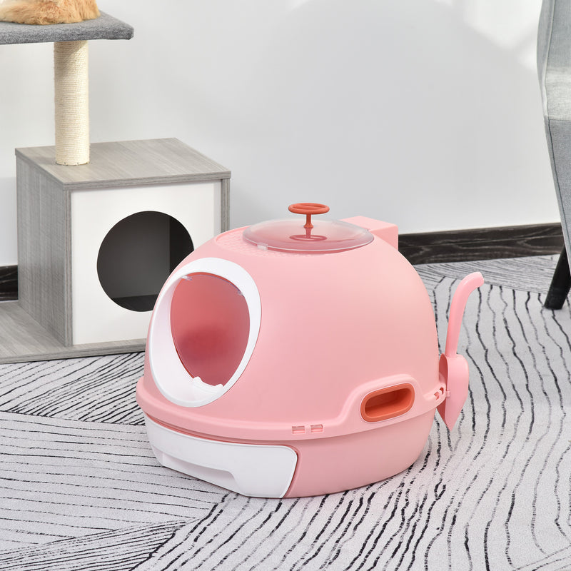 Toilette Chiusa per Gatti 47x55x44 cm con Vassoio Estraibile e Paletta Rosa