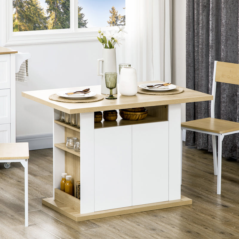 Isola per Cucina 4-6 Persone con Armadietti e Ripiani Aperti 110x70x75,5 cm in Truciolato Bianco e color Legno