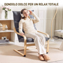 Poltrona a Dondolo Moderna 67x83x105 cm Cuscini Effetto Velluto Struttura in Legno Grigio  