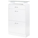 Mobile Scarpiera 2 Ante a Ribalta 1 Cassetto 1 Mensola in Vetro in Legno Bianco 