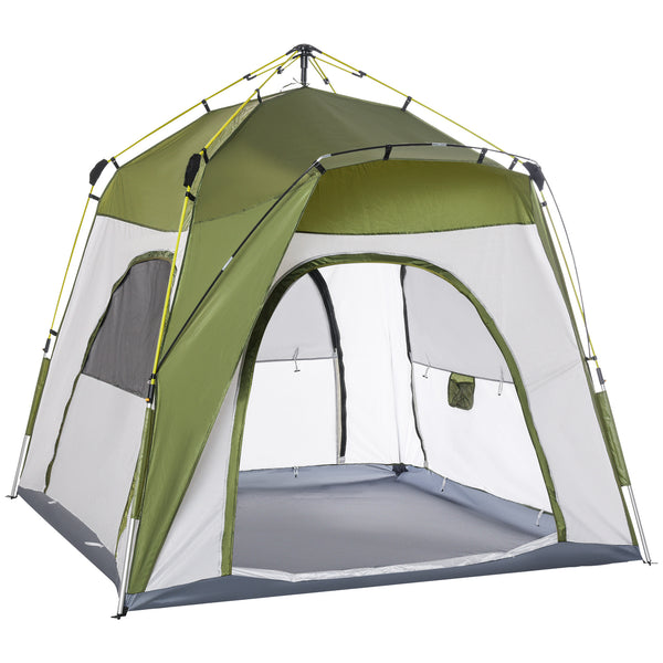 Tenda da Campeggio 2 Posti Pop Up 240x240x199 cm con Porta a Cerniera e 3 Finestre Verde acquista