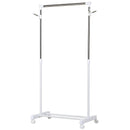 Stender Porta Abiti ad Altezza Regolabile 68,5x42x87-145 cm con Fondo Portaoggetti Argento e Bianco