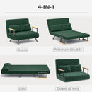 Divano Letto Singolo con Schienale Regolabile 102x73x81 cm in Tessuto Effetto Velluto Verde  