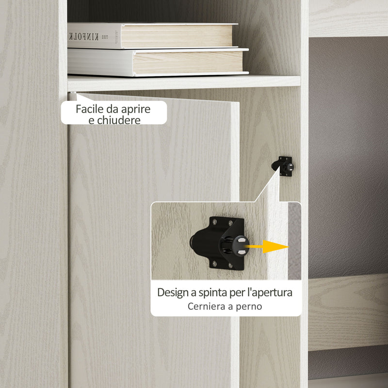 Scrivania Moderna con Supporto per Monitor Armadietto e Ripiani 108x50x94 cm Bianco Crema  