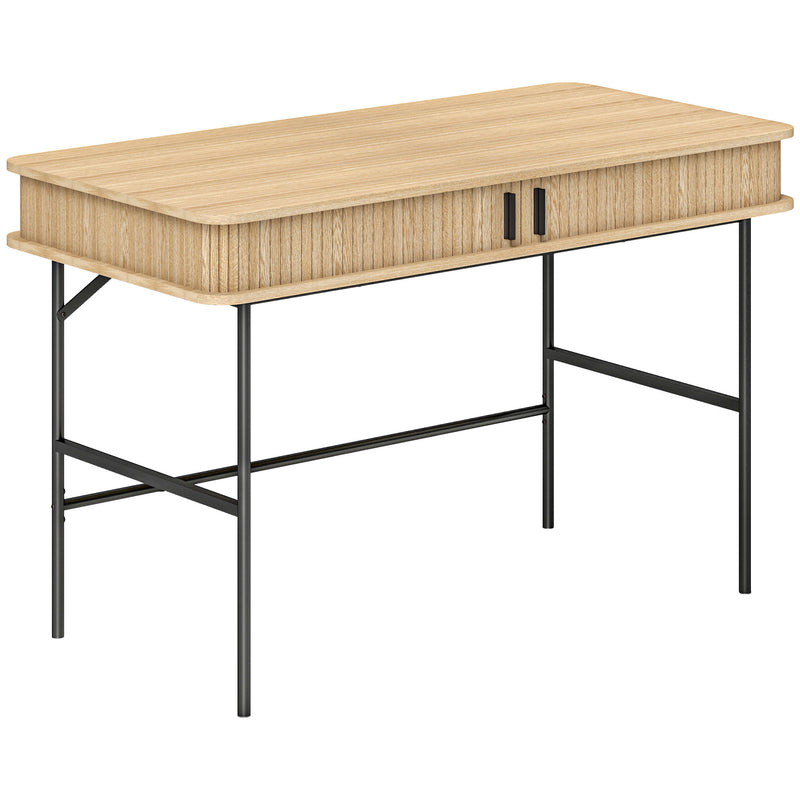 Scrivania con Cassetto ad Ante Scorrevoli 120x60x76,5cm in Legno Canettato Rovere e Nero  