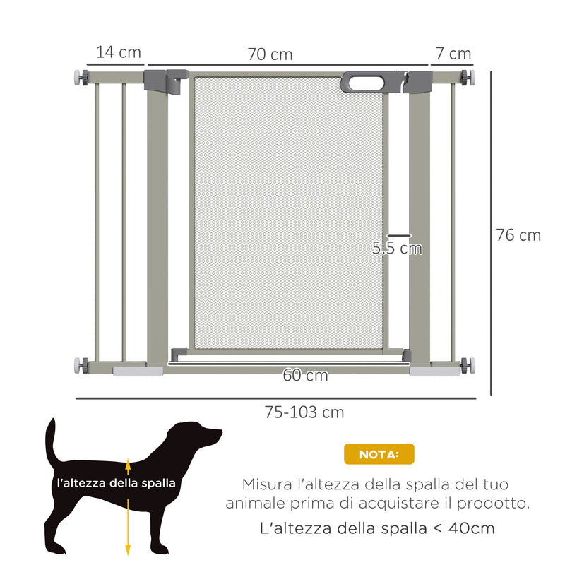 Cancelletto di Sicurezza per Cani Estensibile con Chiusura Automatica 75-103x76 cm Grigio 