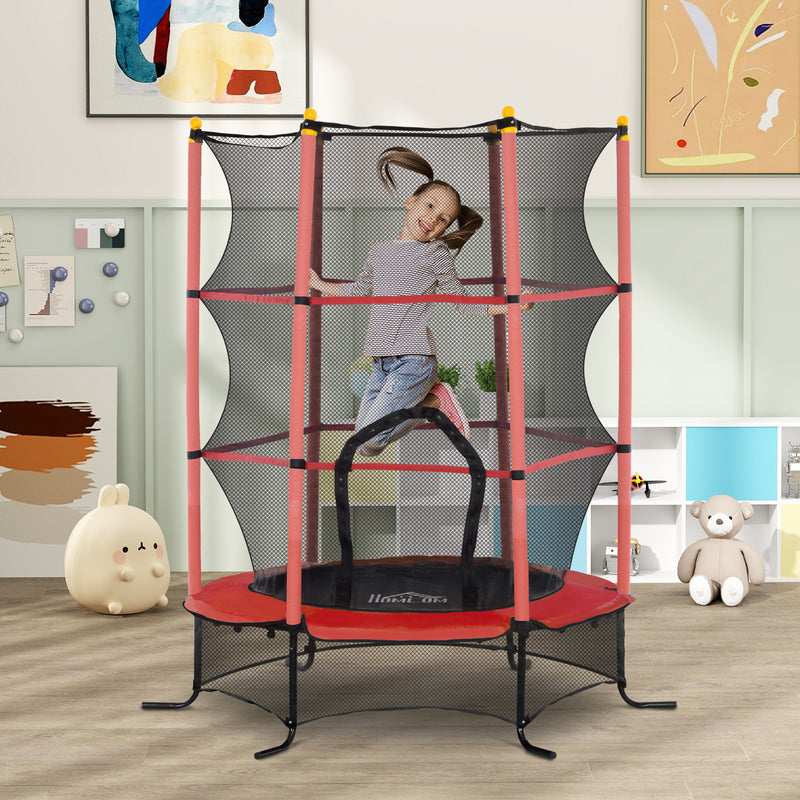 Trampolino Elastico per Bambini da 3 Anni Ø160 cm con Rete di Protezione Rosso e Nero 