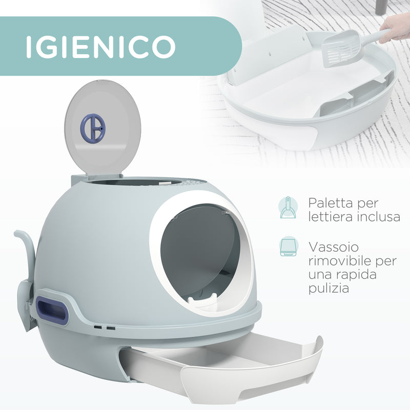 Toilette Chiusa per Gatti 47x55x44 cm con Vassoio Estraibile e Paletta Azzurro