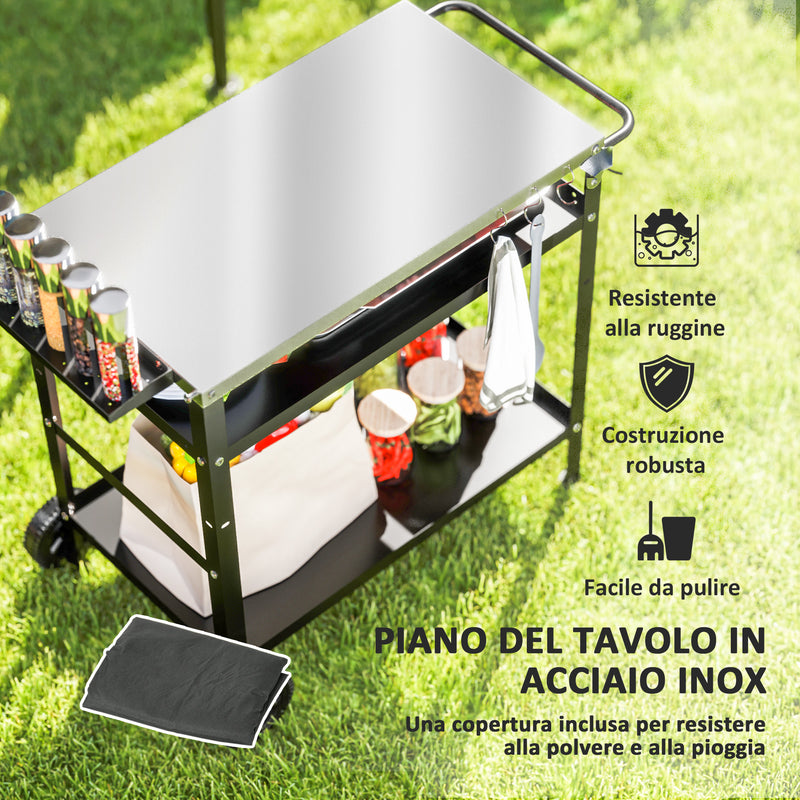 Carrello per Barbecue 100x52x80 cm con Piano in Acciaio Nero   