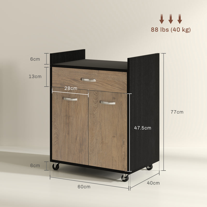 Carrello da Cucina con Armadietto e Cassetto 60x40x77 cm in Legno Nero  