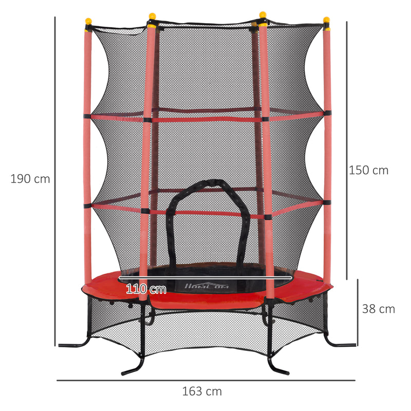 Trampolino Elastico per Bambini da 3 Anni Ø160 cm con Rete di Protezione Rosso e Nero 