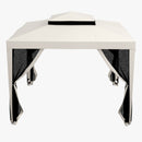 Gazebo da Giardino 300x300 cm con Zanzariera Doppio Tetto e 8 Fori in Acciaio e Poliestere Bianco Crema  