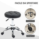 Sgabello Girevole Rotondo con Ruote Ø35,5x51-67 cm Altezza Regolabile in Similpelle Nero