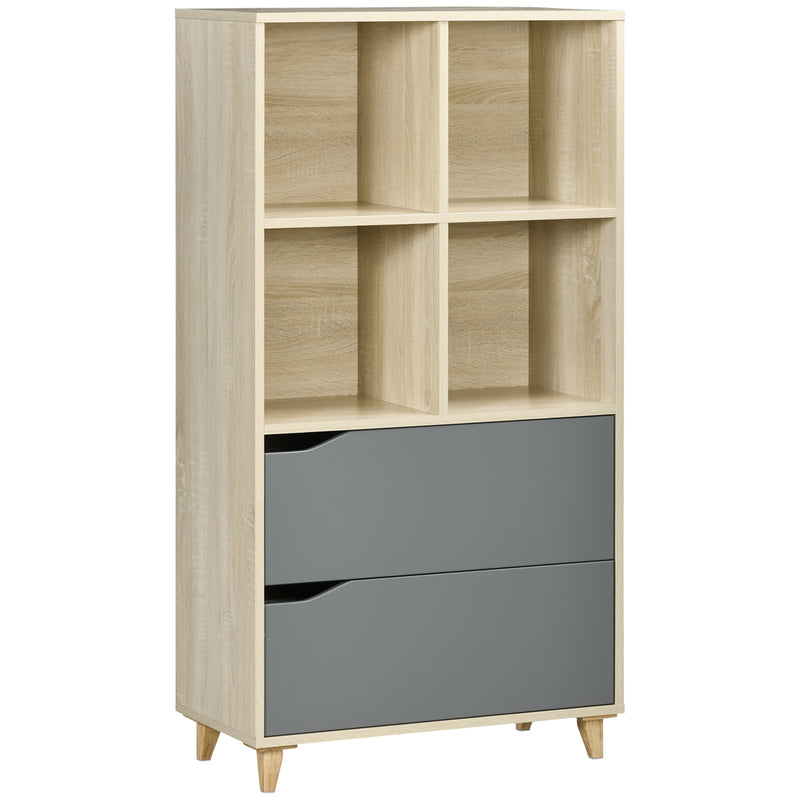 Libreria con 2 Cassetti 70,2x35x130 cm in Truciolato e MDF Naturale e Grigio