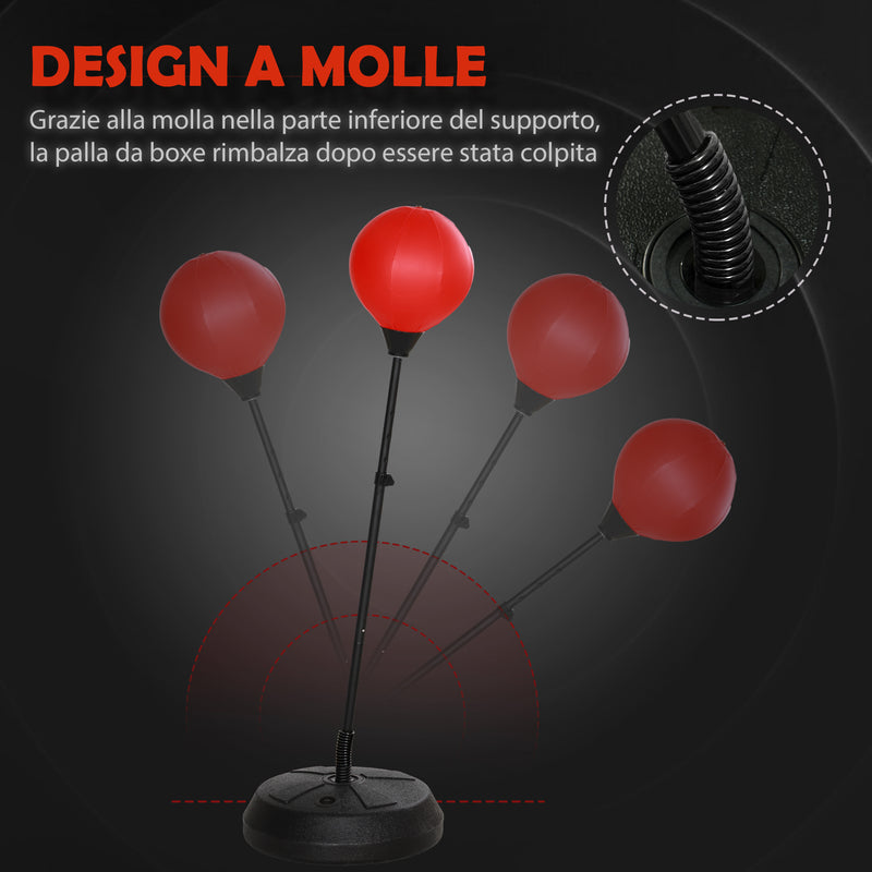 Set Boxe Giocattolo per Bambini H122,5-147 cm con Sacco da Pugilato da Terra e Guantoni Rosso 