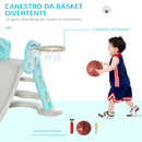 Scivolo per Bambini Pieghevole con Canestro Basket 140x87x75 cm Blu e Grigio  
