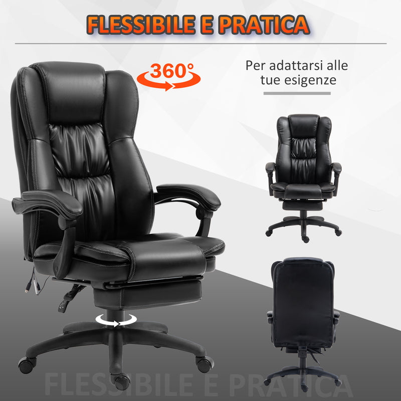Sedia da Ufficio ad Altezza Regolabile con 6 Punti Massaggianti 68,5x68,5x113-121 cm in Finta Pelle Nera