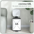 Pattumiera a Pedale 12 Litri 24,5x32x34,5 cm con Chiusura Silenziosa in Metallo e PP Bianco