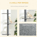 Albero Tiragraffi per Gatti a Soffitto 4 Livelli 43x27x228-260cm Altezza Regolabile Grigio