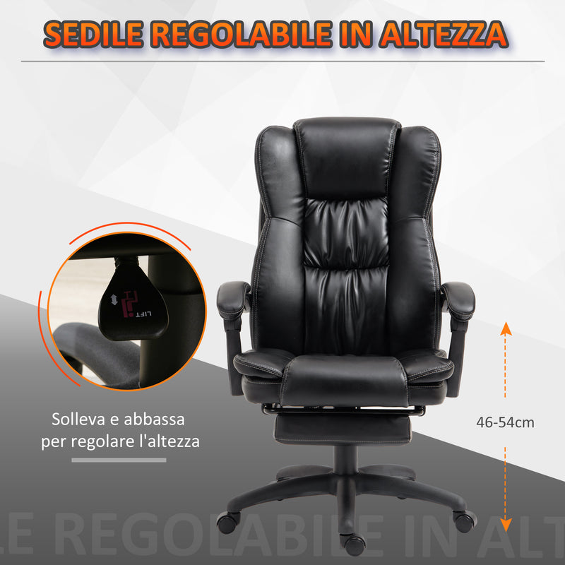 Sedia da Ufficio ad Altezza Regolabile con 6 Punti Massaggianti 68,5x68,5x113-121 cm in Finta Pelle Nera